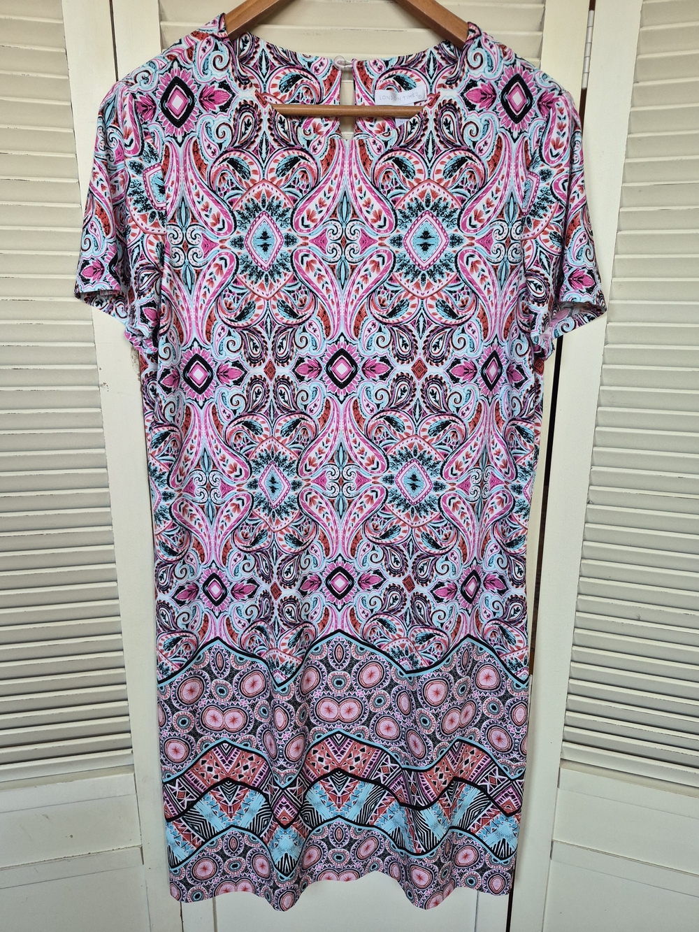 London Times Short Sleeve Paisley Print Matte Jersey Shift Dress Size 14